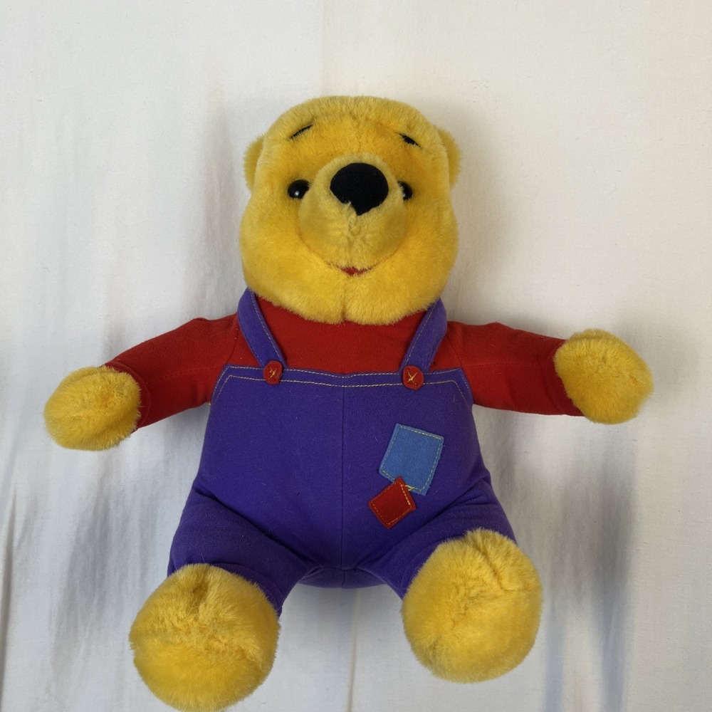 Vintage 1997 Disney Mattel Winnie the Pooh Plush Purple Overalls 12" Toy